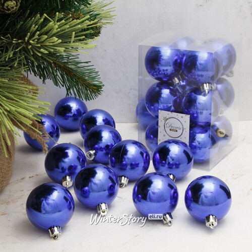 Набор пластиковых глянцевых шаров 6 см синий королевский, 12 шт Kaemingk