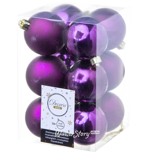 Набор пластиковых шаров Фиолетовый 6 см, 12 шт, mix Kaemingk