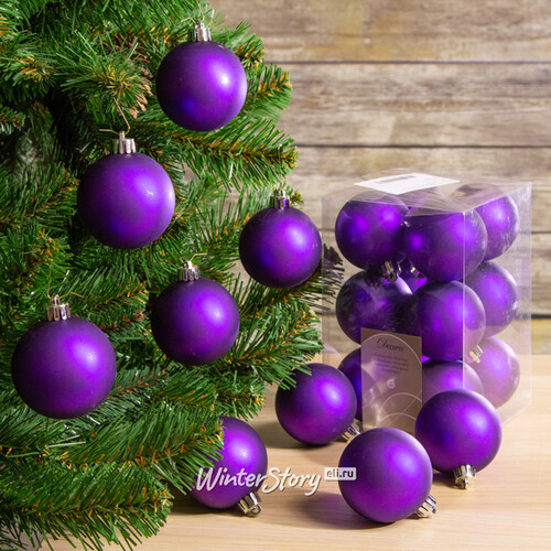 Набор пластиковых матовых шаров 6 см фиолетовый бархат, 12 шт Kaemingk/Winter Deco