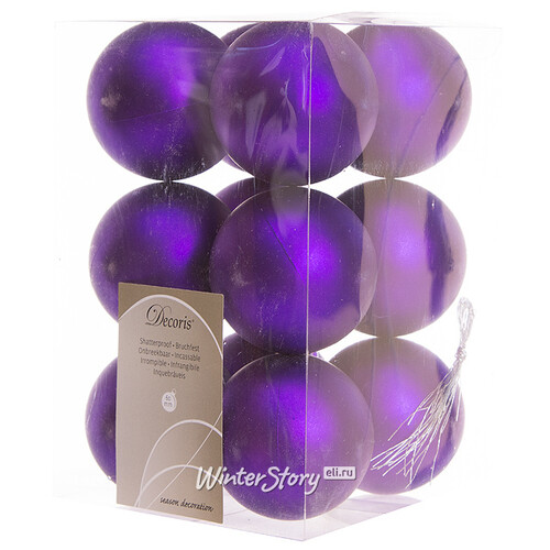 Набор пластиковых матовых шаров 6 см фиолетовый бархат, 12 шт Kaemingk/Winter Deco