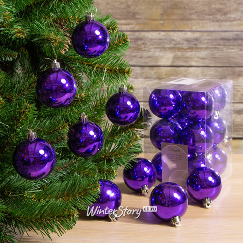 Набор пластиковых глянцевых шаров 6 см фиолетовый бархат, 12 шт Kaemingk/Winter Deco