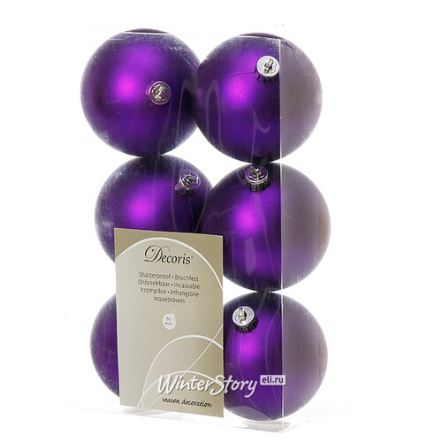 Набор пластиковых матовых шаров 8 см фиолетовый бархат, 6 шт Kaemingk/Winter Deco