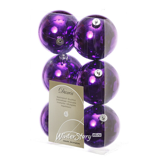 Набор пластиковых глянцевых шаров 8 см фиолетовый бархат, 6 шт Kaemingk/Winter Deco