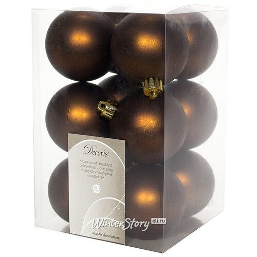Набор пластиковых матовых шаров 6 см шоколадный, 12 шт Kaemingk/Winter Deco