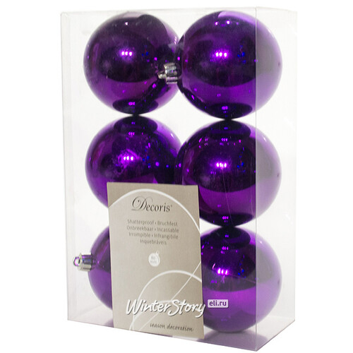 Набор пластиковых глянцевых шаров Фиолетовый 8 см, 6 шт, 2 сорт Kaemingk