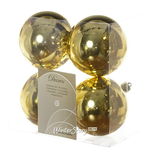 Набор пластиковых глянцевых шаров 10 см золотой, 4 шт, 2 сорт Kaemingk