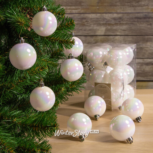 Набор пластиковых глянцевых шаров 6 см белый перламутр, 12 шт Winter Deco
