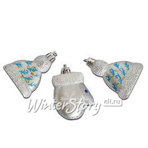 Елочная игрушка Зимняя Одежка серебряная, 7 см, 3 шт, подвеска Новогодняя Сказка