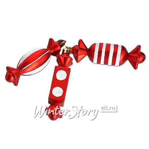 Елочная игрушка Конфеты в красном, 10 см, 3 шт, подвеска Новогодняя Сказка