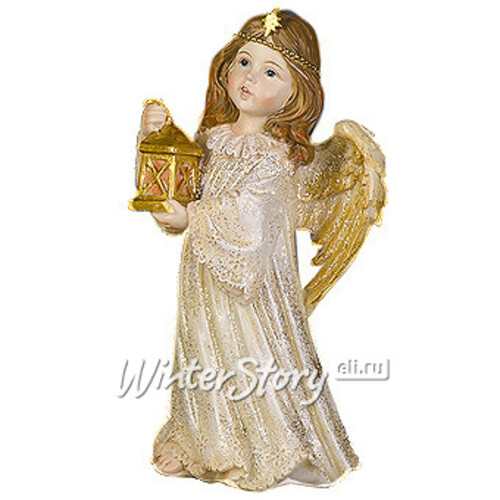 Статуэтка "Ангел в золотисто-бежевом платье с фонариком", 13*7*5 см Holiday Classics