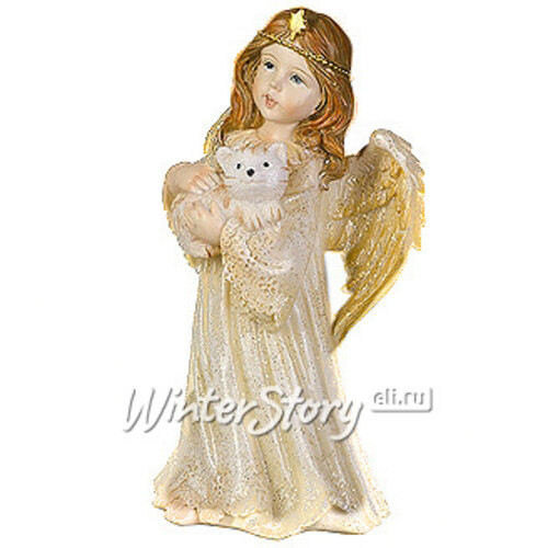 Статуэтка "Ангел в золотисто-бежевом платье с котенком", 13*7*5 см Holiday Classics