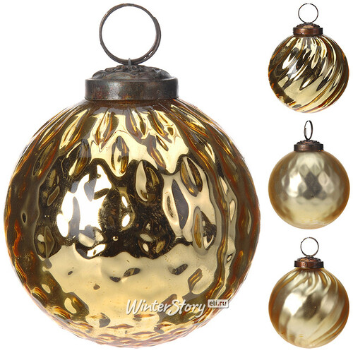 Набор винтажных елочных шаров Индийские Грезы 7 см золотые, 8 шт, стекло Koopman