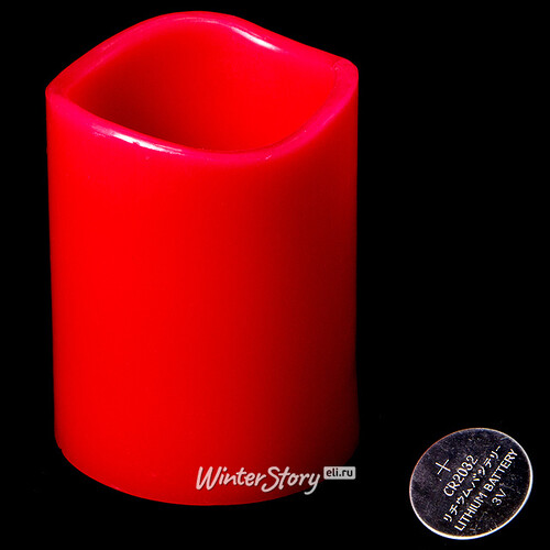Светильник свеча восковая с мерцающим пламенем 7*5 см красная на батарейках, таймер Koopman