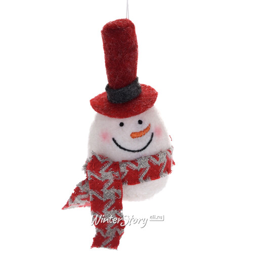 Елочная игрушка Снеговик в красном цилиндре 16 см, подвеска Koopman
