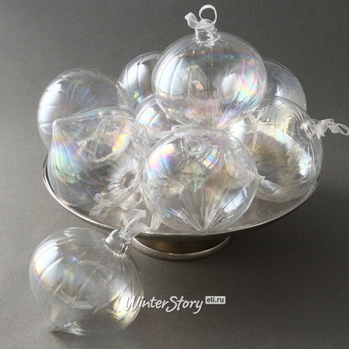 Набор стеклянных елочных шаров Cipolla de la Perlo 10 см, 9 шт, прозрачный перламутр Koopman
