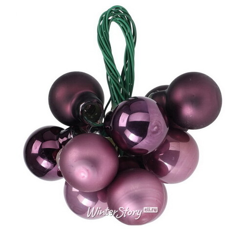 Гроздь стеклянных шаров на проволоке Purple Rain 2 см, 12 шт Koopman