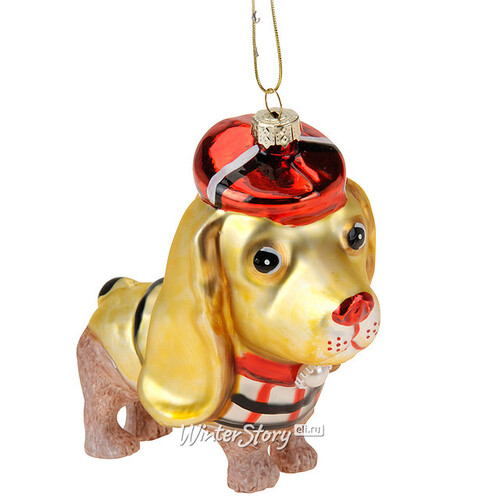 Елочная игрушка "Собака Модница в кепке", 12*9 см, стекло, подвеска Koopman
