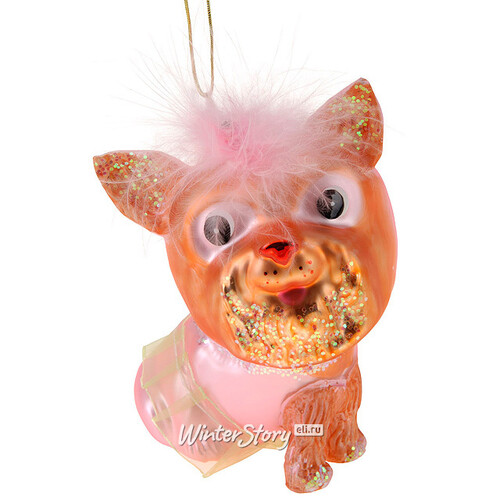 Елочная игрушка Собака Модница в Розовом 12*9 см, стекло, подвеска Koopman