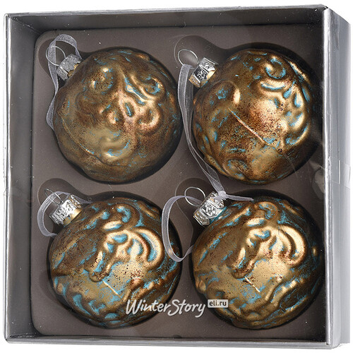 Набор винтажных елочных шаров Королевский 6 см золото с патиной, 4 шт, стекло Koopman