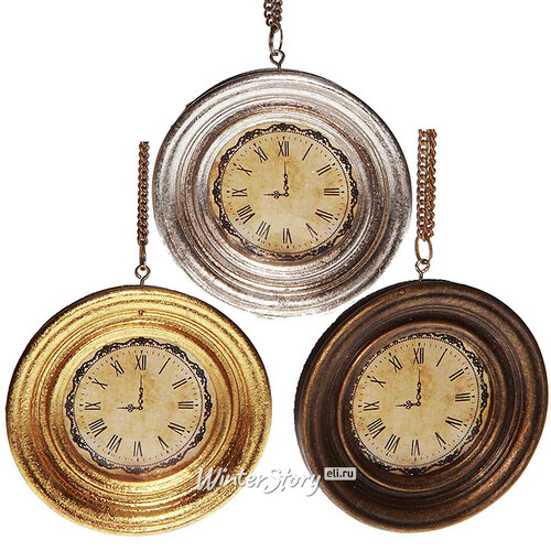 Елочное украшение Антикварные Часы 9.5 см серебряные, подвеска Goodwill