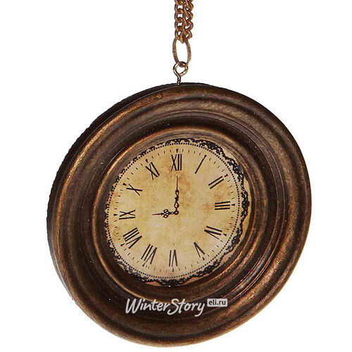 Елочное украшение Антикварные Часы 9.5 см коричневые, подвеска Goodwill