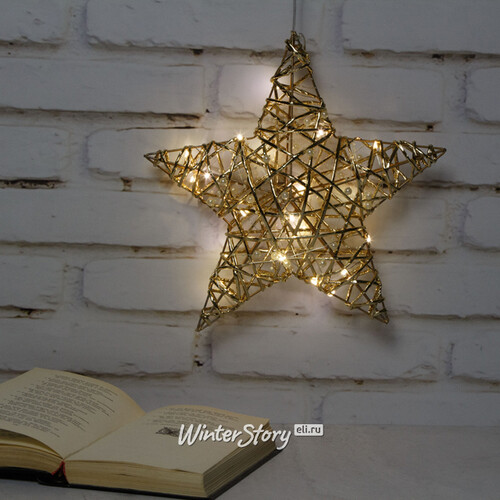 Светодиодная фигура Звезда Дженарро - Golden Gloss 30 см, 20 теплых белых LED ламп, на батарейках, IP20 Koopman