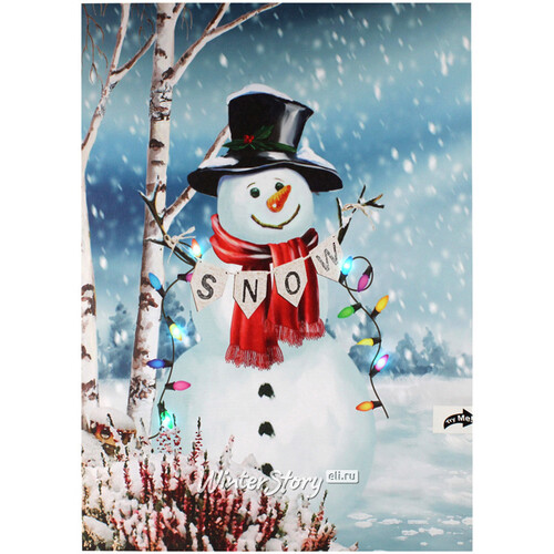 Светодиодная картина Снеговик Джеффри - Да здравствует Новый Год! 40*30 см, на батарейках Peha