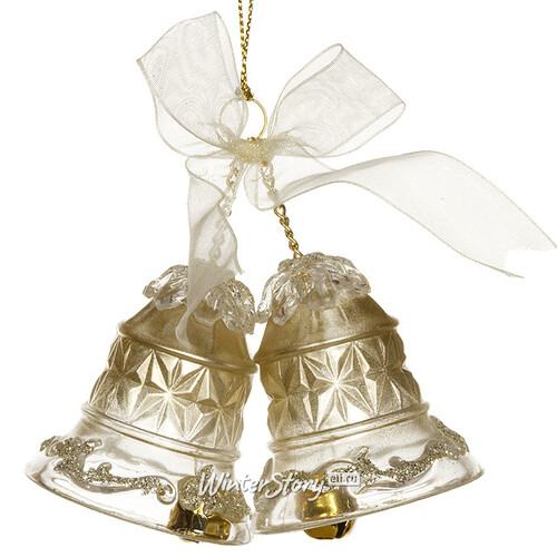 Елочное украшение "Колокольчики хрустальные с бантиком", 8*5 см, жемчужный с золотом Holiday Classics