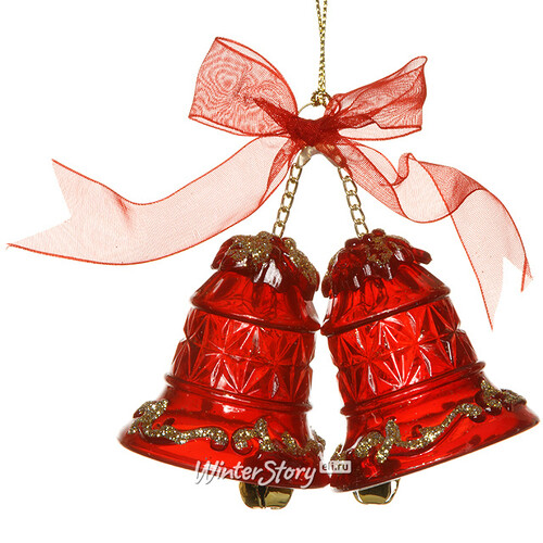 Елочное украшение Колокольчики Хрустальные с Бантиком 8*5 см красные Holiday Classics
