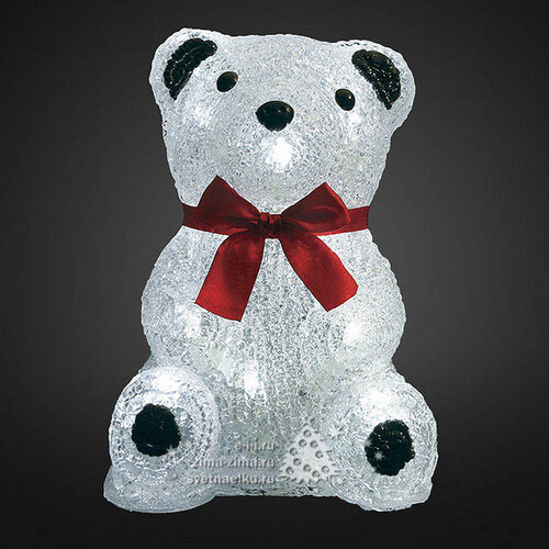 Медвежонок сидящий "С красным бантом и черными ушками" светящийся, 18 см, 16 белых LED ламп, батарейка, IP20 BEAUTY LED