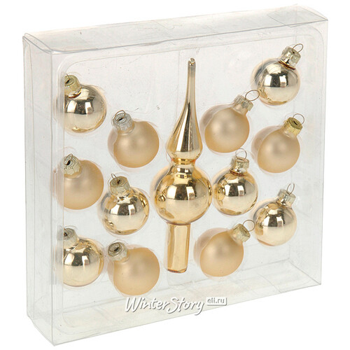 Набор золотых стеклянных шаров 3 см с верхушкой для настольной елки Koopman