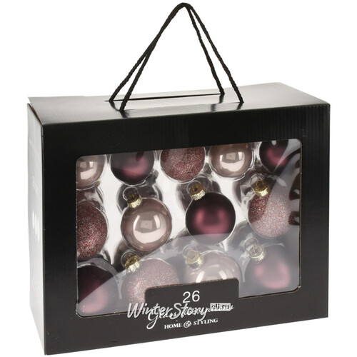 Набор стеклянных елочных шаров Rosawelle - Burgundy Pearl, 5-7 см, 26 шт Koopman