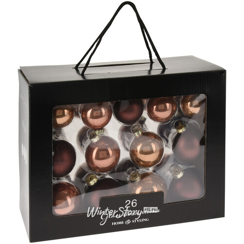 Набор стеклянных елочных шаров Rosawelle - Chocolate Muss, 5-7 см, 26 шт Koopman