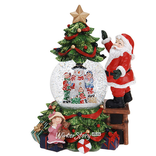 Светящаяся композиция со сноуболом Санта наряжает Елку 31 см, подсветка, музыка, батарейка Koopman