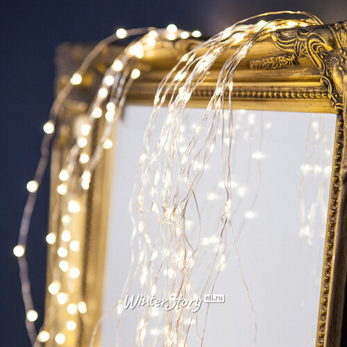 Универсальная гирлянда на елку 150-210 см Лучи Капельки Росы, 10 нитей, 200 теплых белых мини LED ламп, серебряная проволока, IP44 Koopman