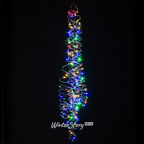 Универсальная гирлянда на елку 150-210 см Лучи Капельки Росы, 10 нитей, 200 разноцветных мини LED ламп, серебряная проволока, IP44 Koopman