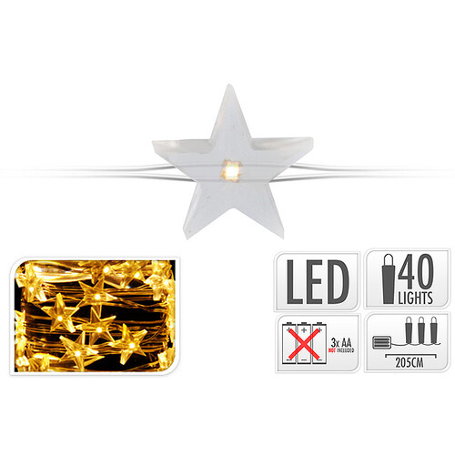Светодиодная гирлянда Капельки Звездочки на батарейках 2 м, 40 теплых белых мини LED ламп, серебряная проволока, IP20 Koopman