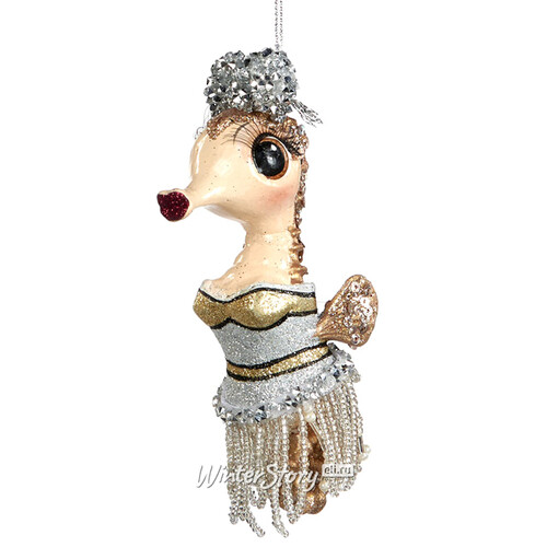 Елочная игрушка Морской Конёк Гэтсби 13 см в серебряно-золотом платье, подвеска Goodwill