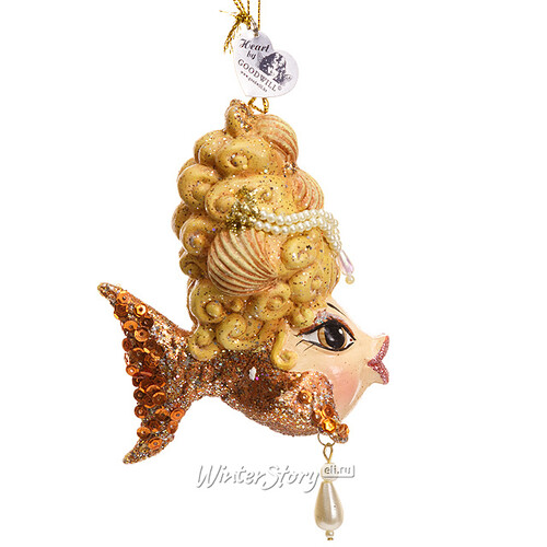 Елочная игрушка Рыбка - Поцелуйчик Королева 13 см бронзовая, подвеска Goodwill