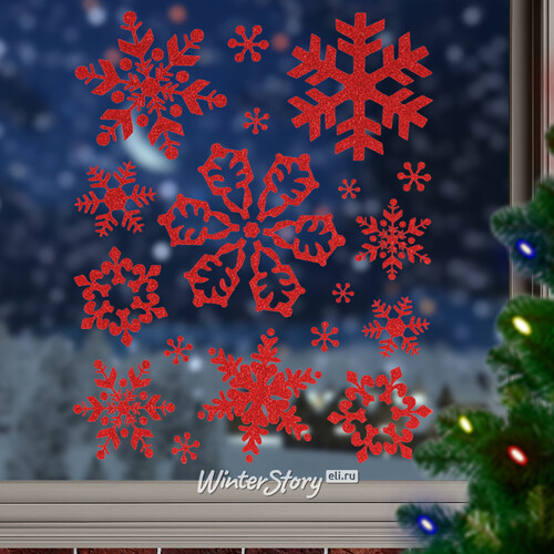 Наклейки для окна Снежинки 42*30 см красные Koopman