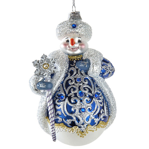 Стеклянная елочная игрушка Снеговик Мороз - Lusso di Caserta 15 см, подвеска Kurts Adler