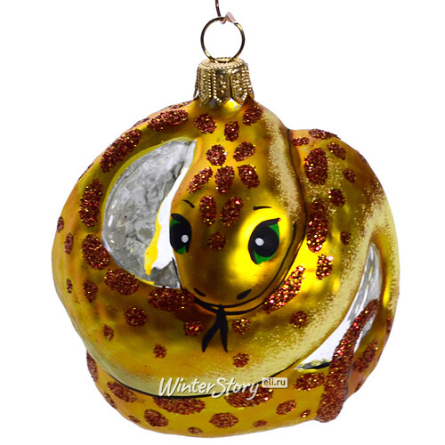 Стеклянный елочный шар Змея в Клубке 7 см золотой Фабрика Елочка