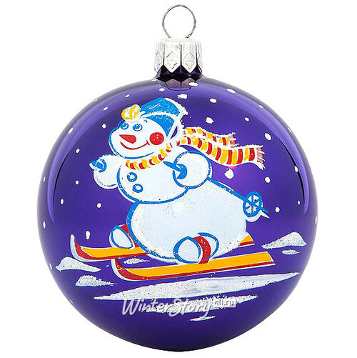 Стеклянный елочный шар Лыжник 7 см фиолетовый Фабрика Елочка
