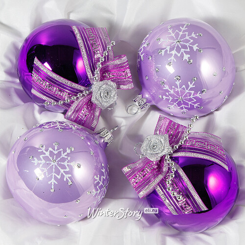 Набор стеклянных елочных шаров Романтика 7 см, 4 шт фиолетовый Фабрика Елочка