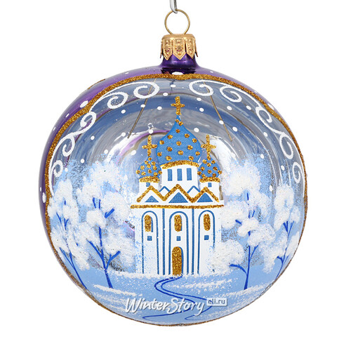 Стеклянный елочный шар Русь-1 9 см фиолетовый Фабрика Елочка