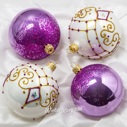 Набор стеклянных елочных шаров Тайна 7 см, 4 шт фиолетовый Фабрика Елочка