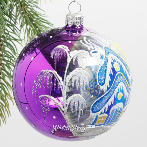 Стеклянный елочный шар Теремок 8 см фиолетовый Фабрика Елочка