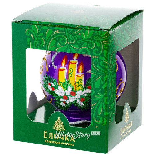 Стеклянная елочная игрушка Колокольчик Свечи 8 см фиолетовый Фабрика Елочка