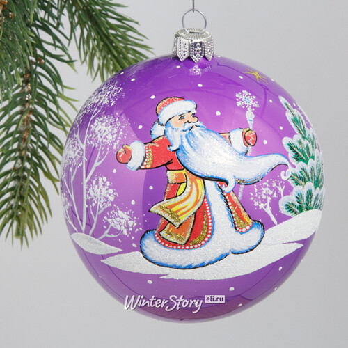 Стеклянный елочный шар Дед Трескун 9 см фиолетовый Фабрика Елочка