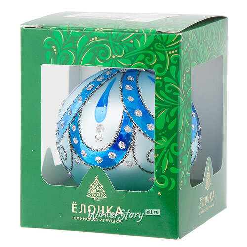 Стеклянный елочный шар Рондо 8 см голубой Фабрика Елочка
